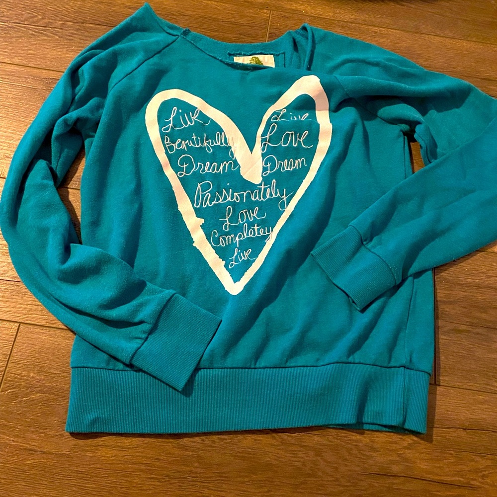 Green Sleeved Turquoise Sweatshirt Size Medium